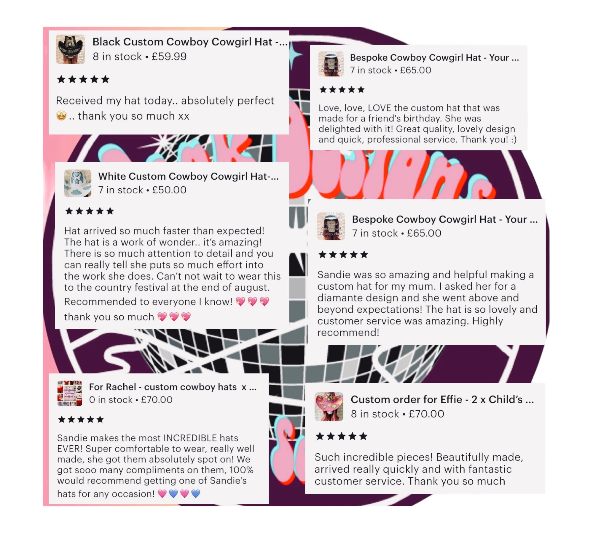 Selection of 5 Star reviews from customers