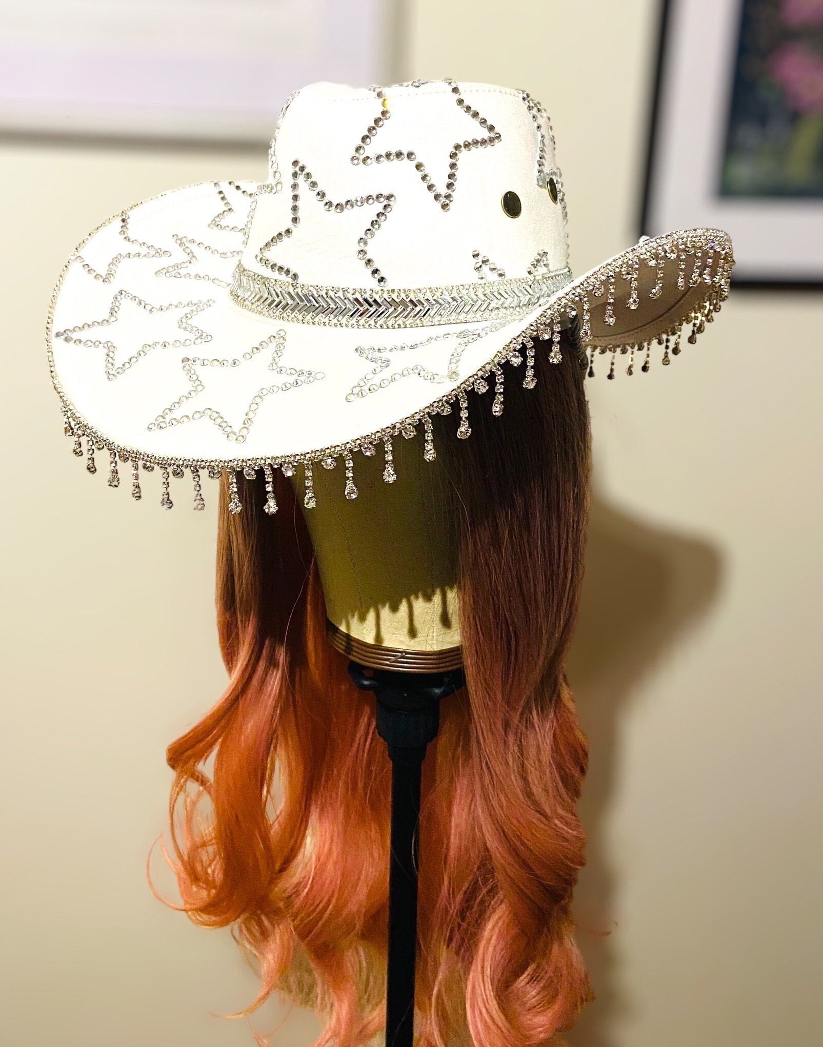 White Custom Cowboy Cowgirl Hat- Rhinestones, Party, Festival Hat