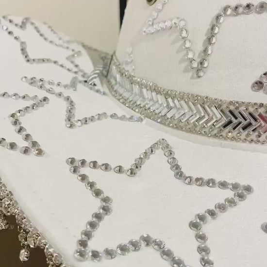 White Custom Cowboy Cowgirl Hat- Rhinestones, Party, Festival Hat