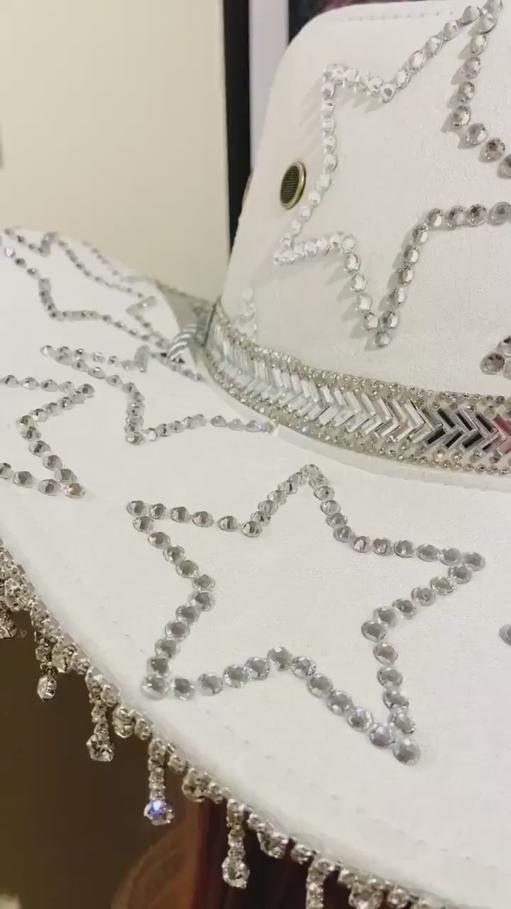 White Custom Cowboy Cowgirl Hat- Rhinestones, Party, Festival Hat