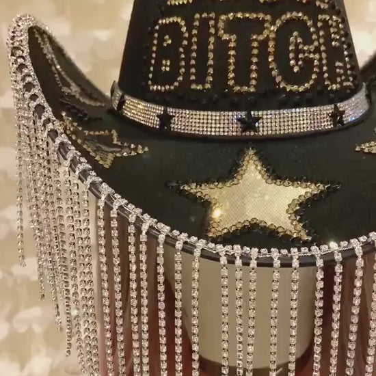 Black Custom Cowboy Cowgirl Hat - B Day Bitch