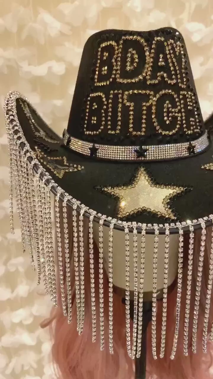 Black Custom Cowboy Cowgirl Hat - B Day Bitch