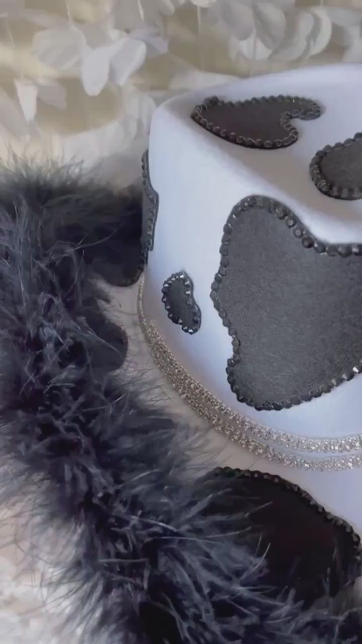 Black Custom Cowprint Cowboy Cowgirl Hat- Rhinestones, Party, Festival Hat