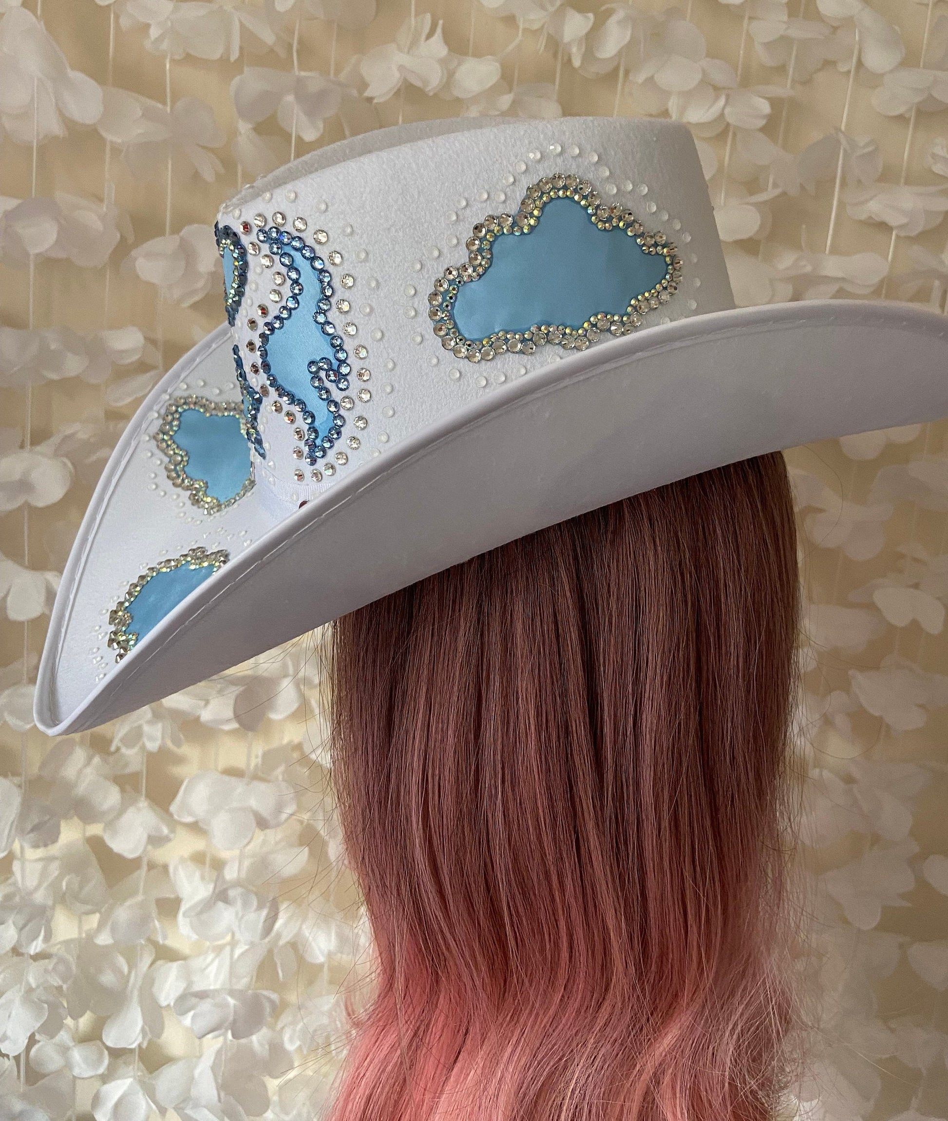 White Custom Cowboy Cowgirl Hat- Rhinestones, Party, Festival Hat