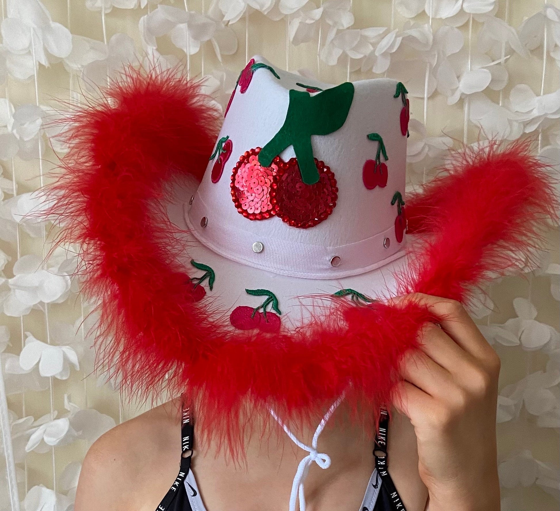 White Custom Cherry Cowboy Hat/ Cowgirl Hat