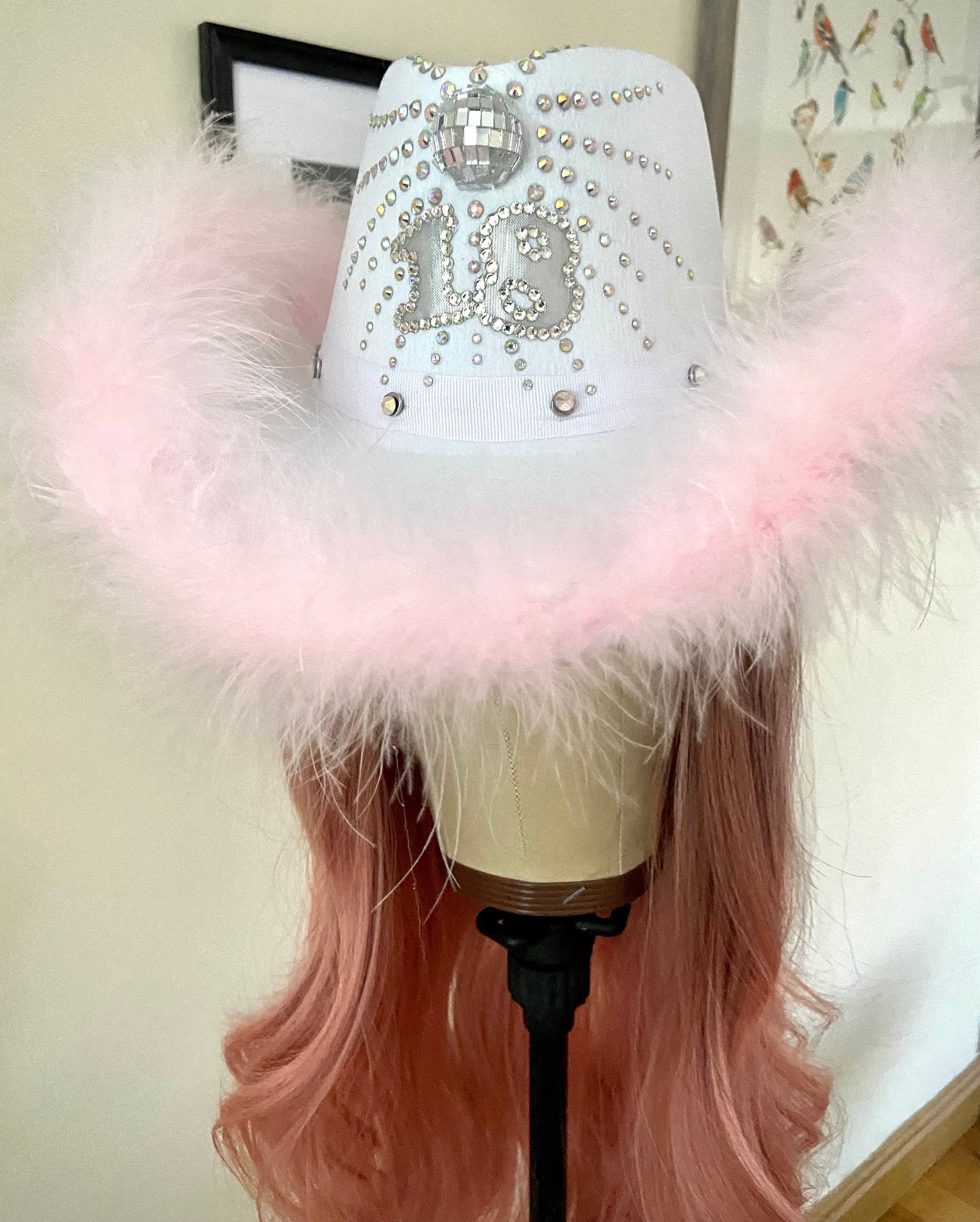 Custom Birthday Cowboy Hat, Cowgirl Hat Glitterball Party Fluffy Hat