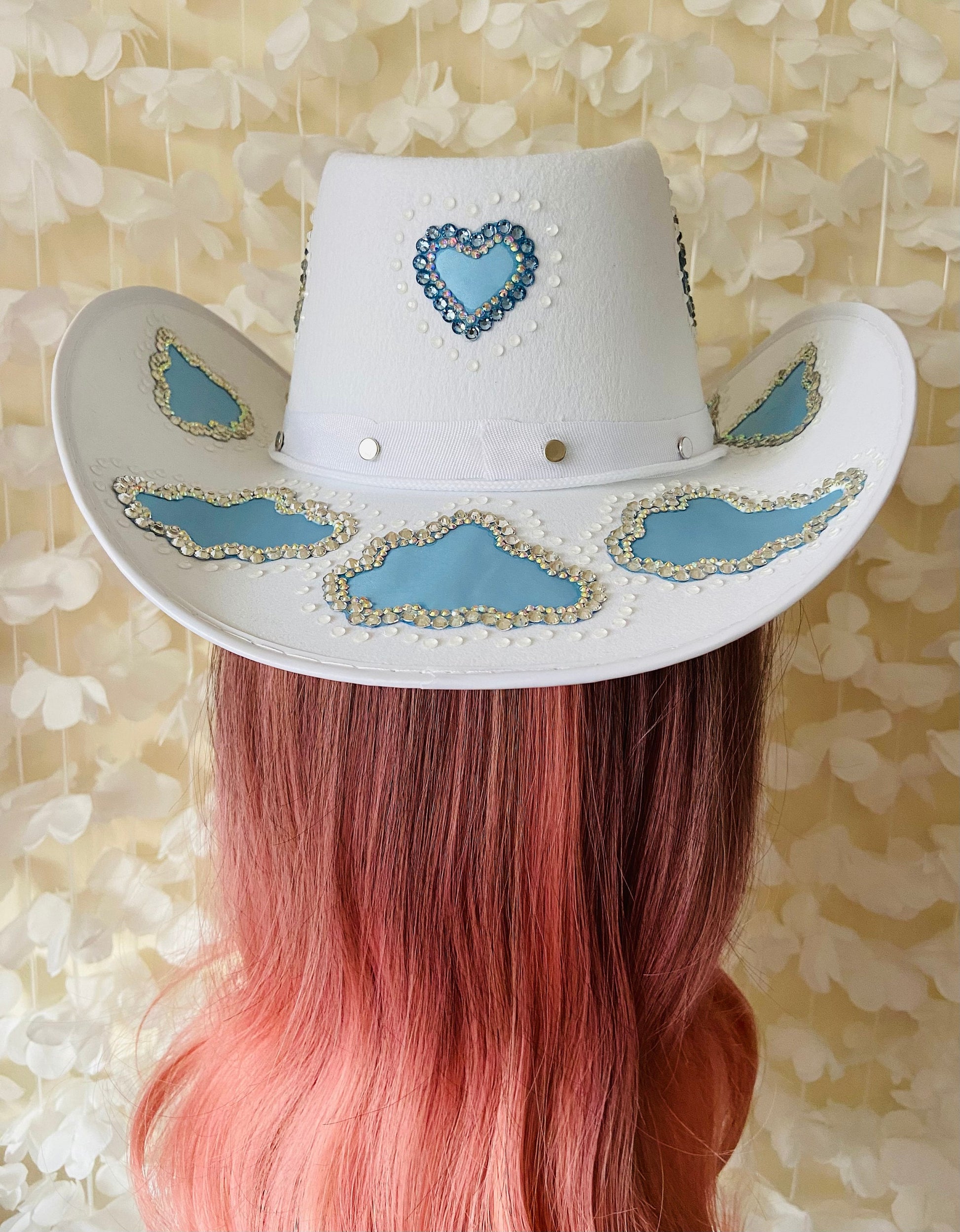White Custom Cowboy Cowgirl Hat- Rhinestones, Party, Festival Hat
