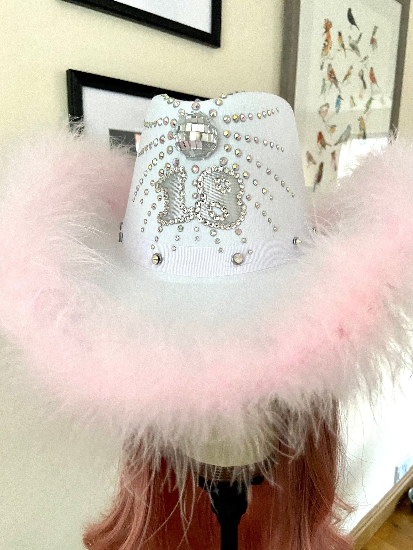 Custom Birthday Cowboy Hat, Cowgirl Hat Glitterball Party Fluffy Hat