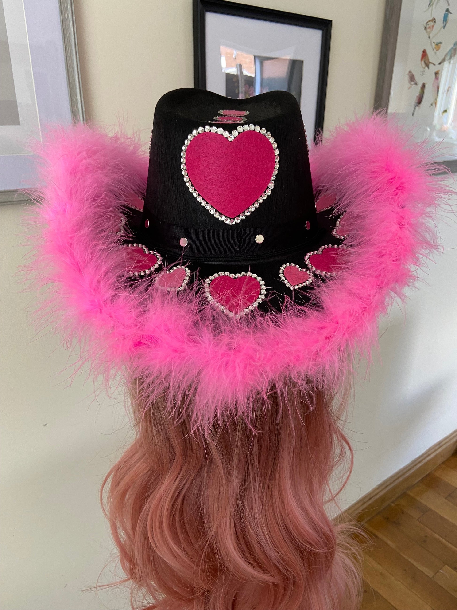 Custom Birthday Cowboy Hat, Cowgirl Hat, Crystal Party Fluffy Hat