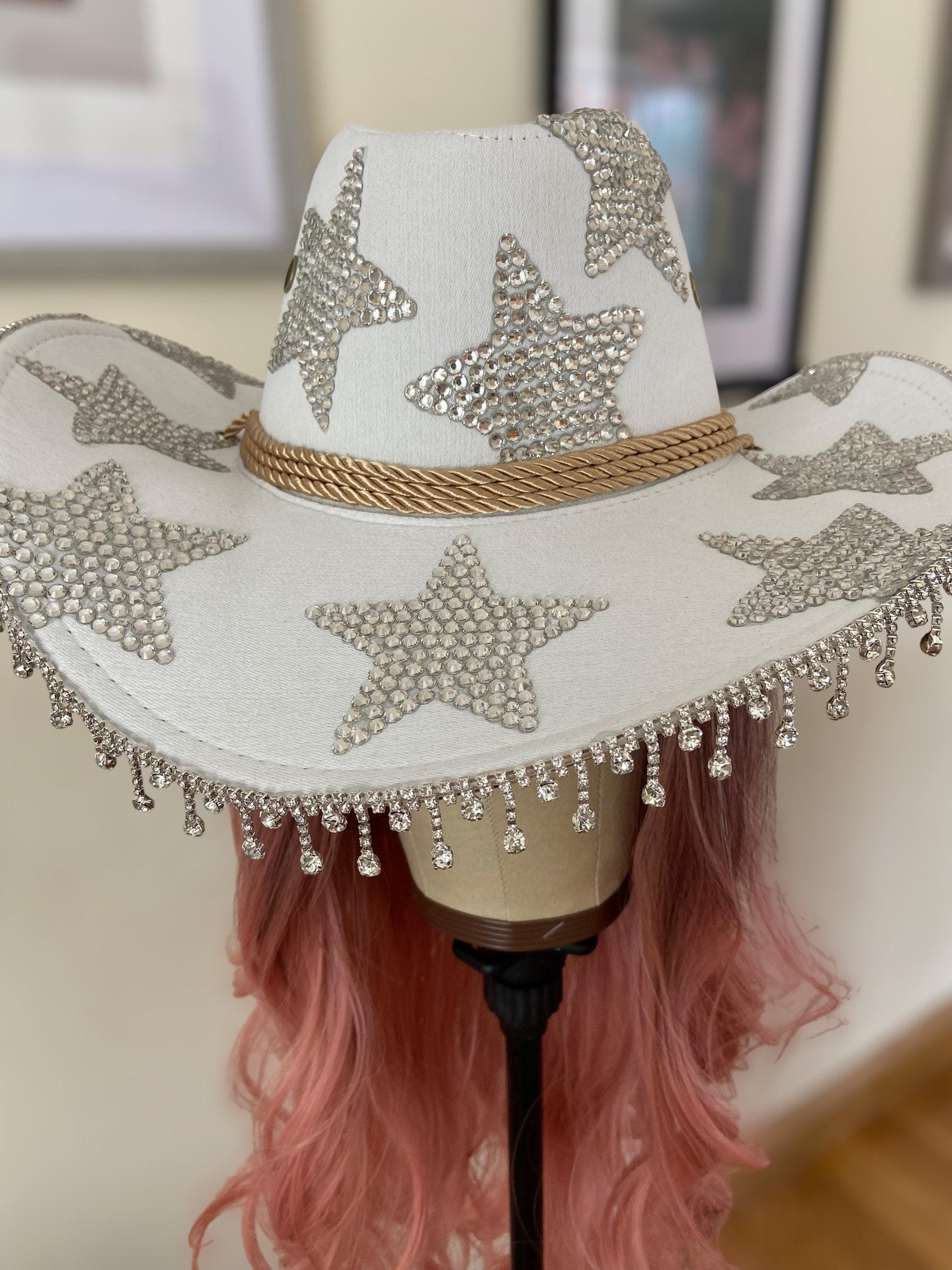 White Custom Cowboy Cowgirl Hat- Rhinestones, Party, Festival Hat