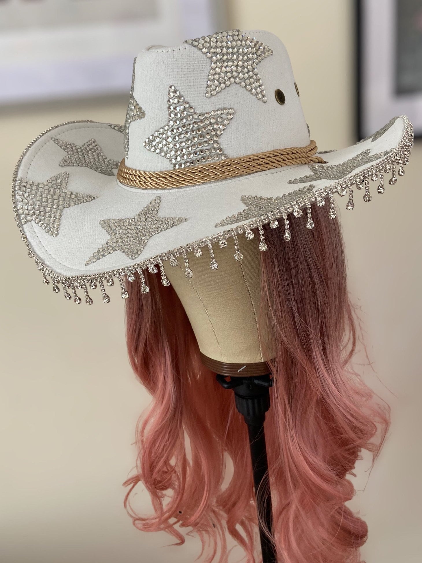 White Custom Cowboy Cowgirl Hat- Rhinestones, Party, Festival Hat