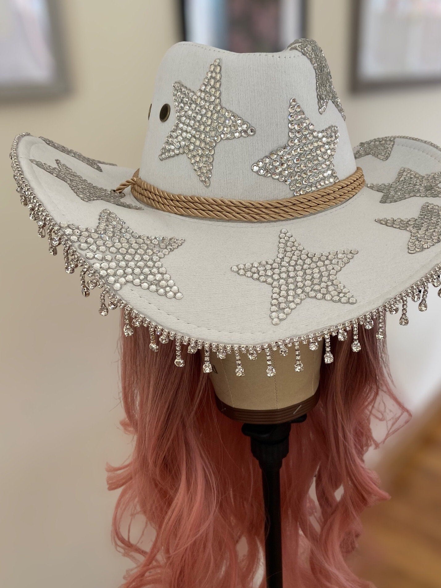 White Custom Cowboy Cowgirl Hat- Rhinestones, Party, Festival Hat