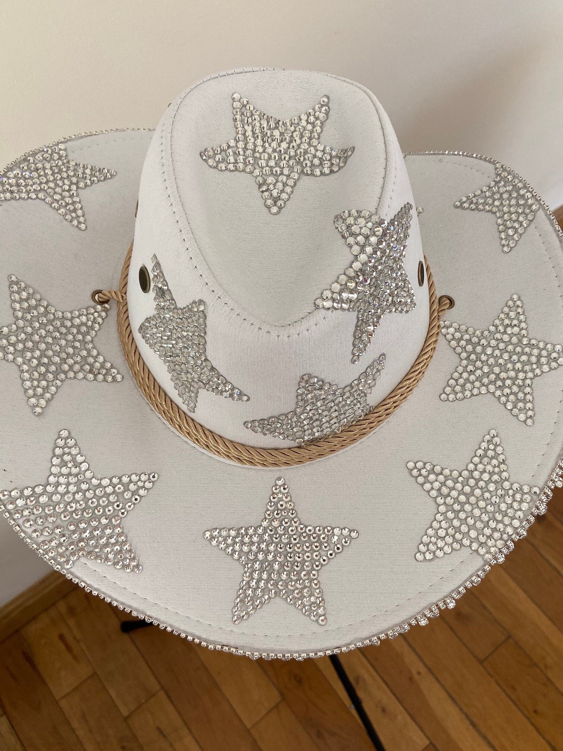 White Custom Cowboy Cowgirl Hat- Rhinestones, Party, Festival Hat