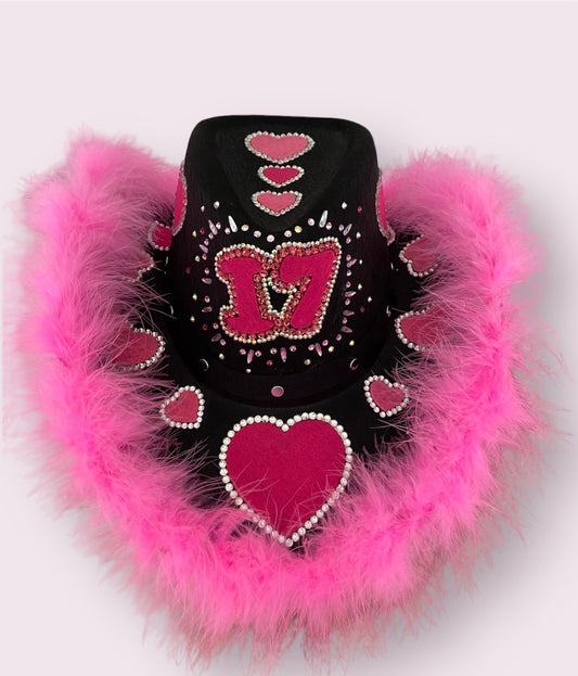 Custom Birthday Cowboy Hat, Cowgirl Hat, Crystal Party Fluffy Hat