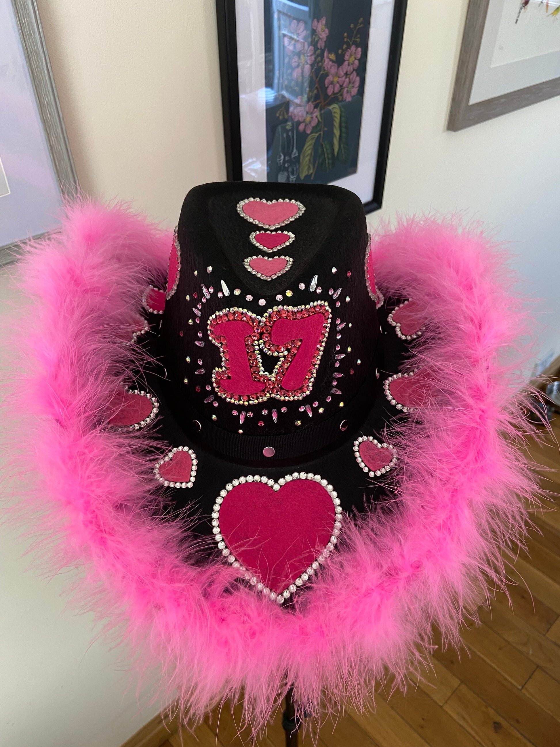 Custom Birthday Cowboy Hat, Cowgirl Hat, Crystal Party Fluffy Hat