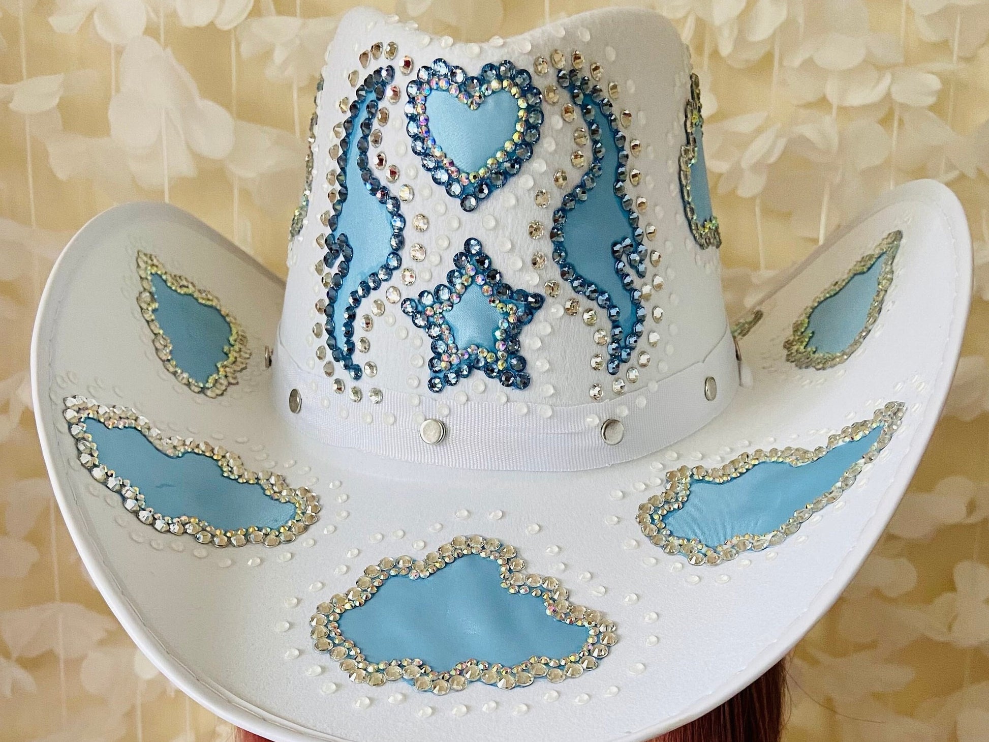 White Custom Cowboy Cowgirl Hat- Rhinestones, Party, Festival Hat