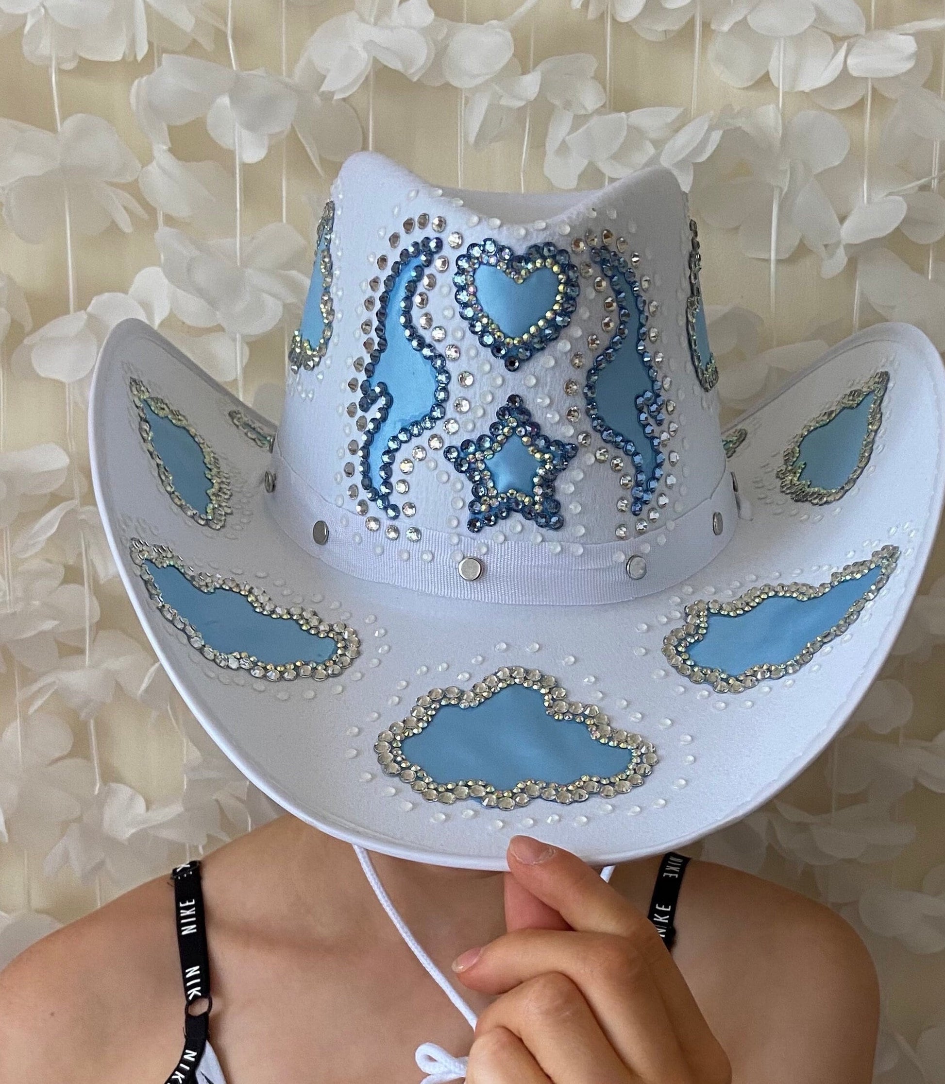 White Custom Cowboy Cowgirl Hat- Rhinestones, Party, Festival Hat