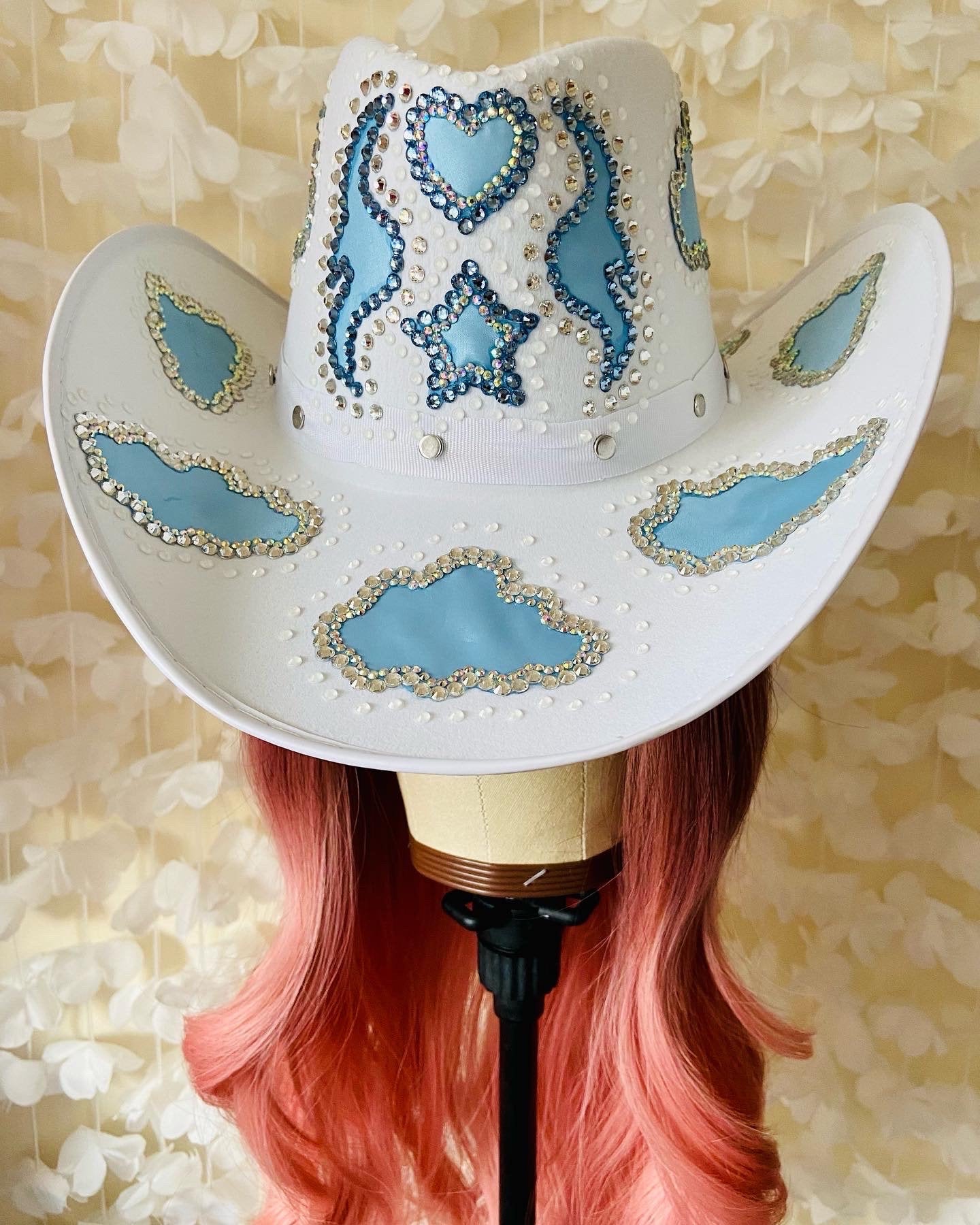 White Custom Cowboy Cowgirl Hat- Rhinestones, Party, Festival Hat