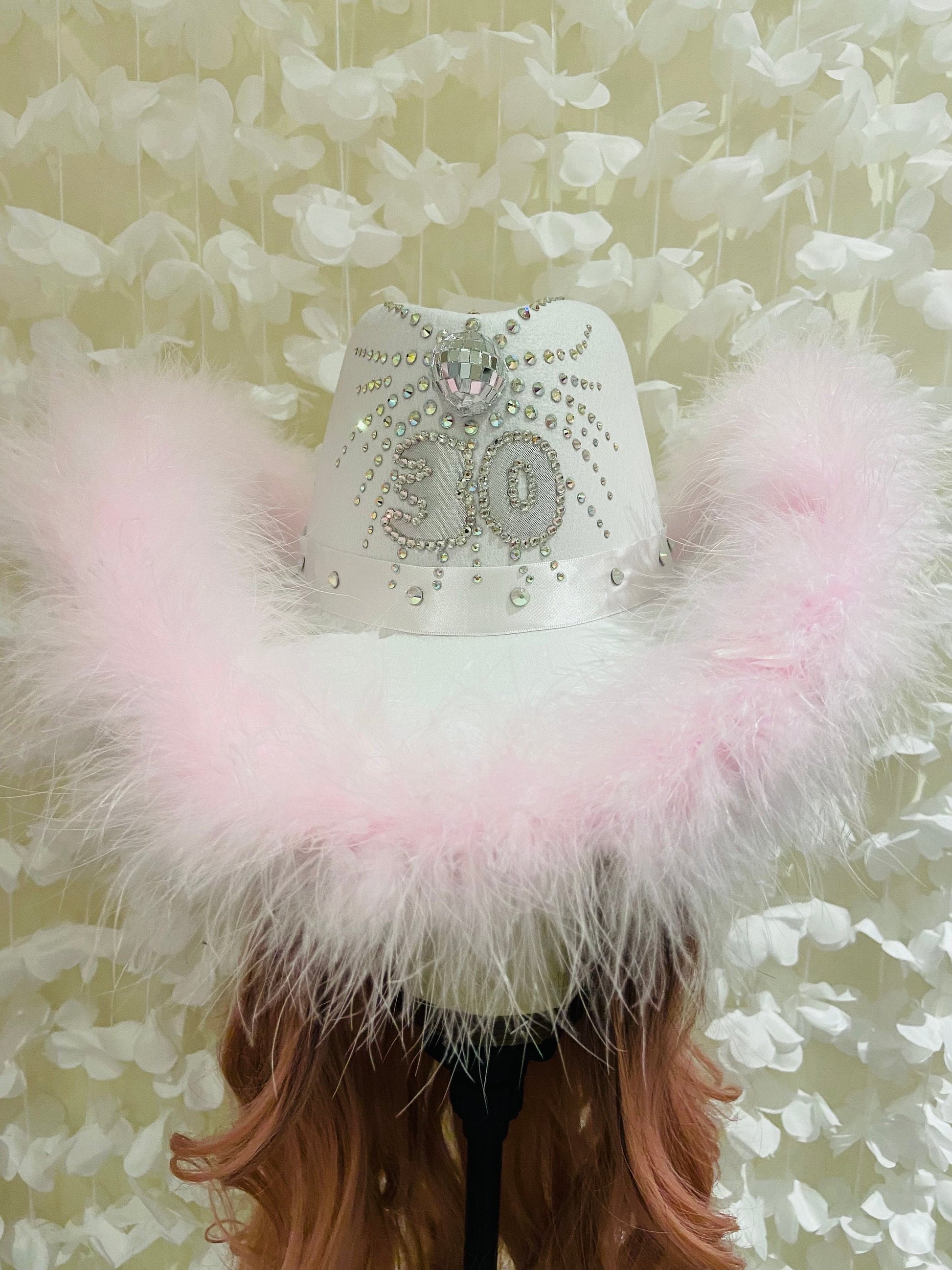 Custom Birthday Cowboy Hat, Cowgirl Hat Glitterball Party Fluffy Hat