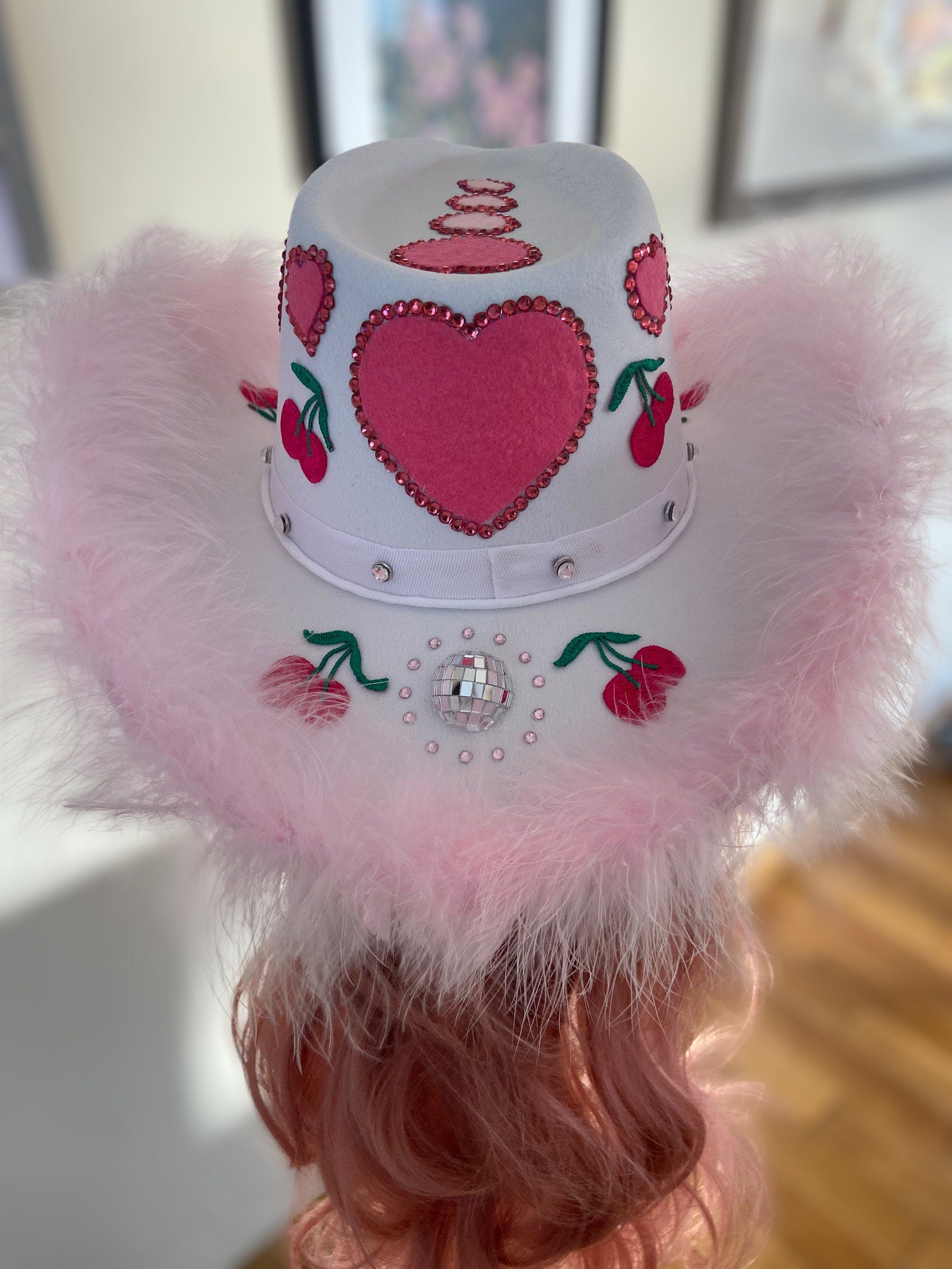Custom Birthday Cowboy Hat, Cowgirl Hat, Mirrorball Crystal Party Fluffy Hat