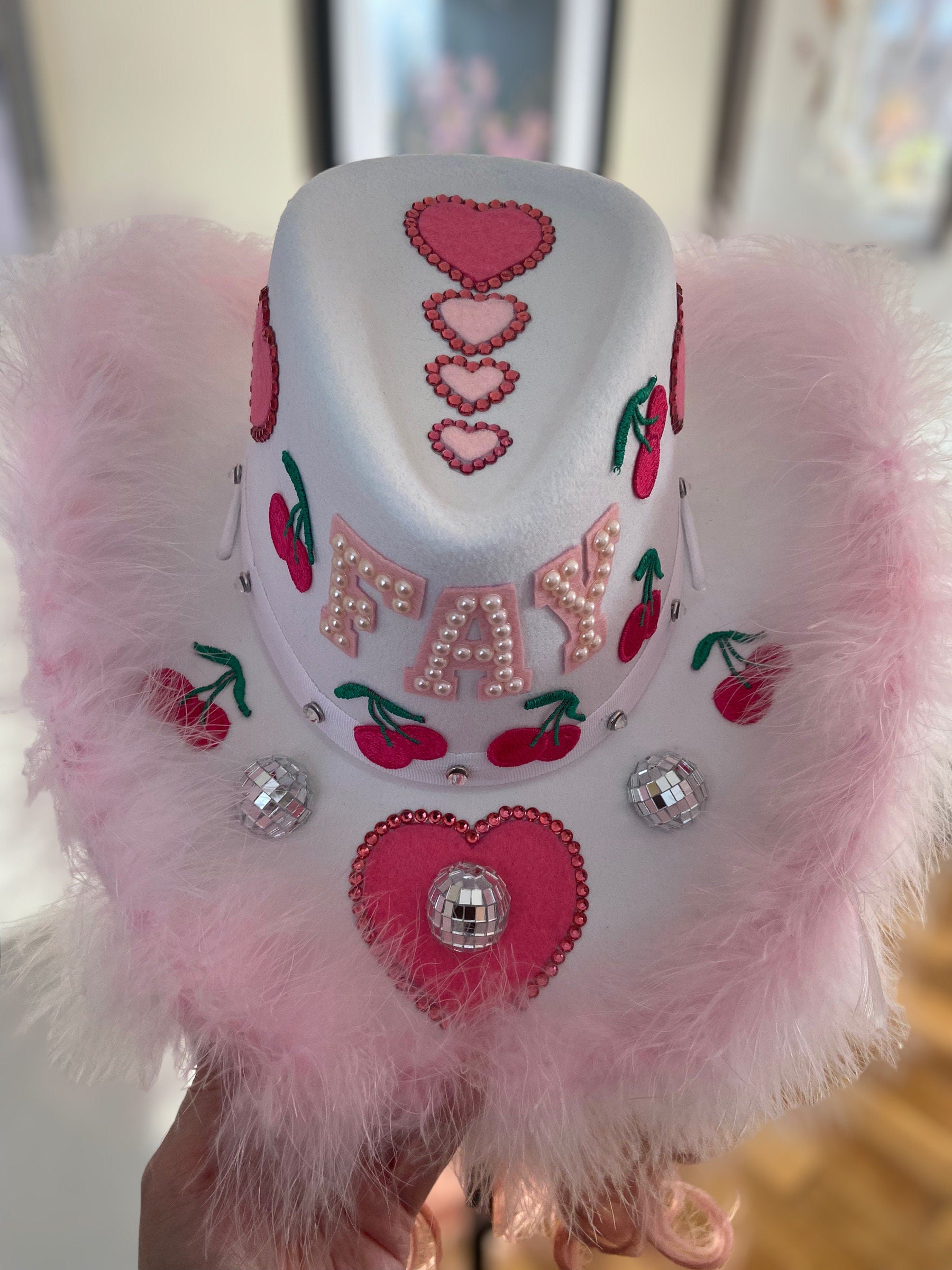 Custom Birthday Cowboy Hat, Cowgirl Hat, Mirrorball Crystal Party Fluffy Hat