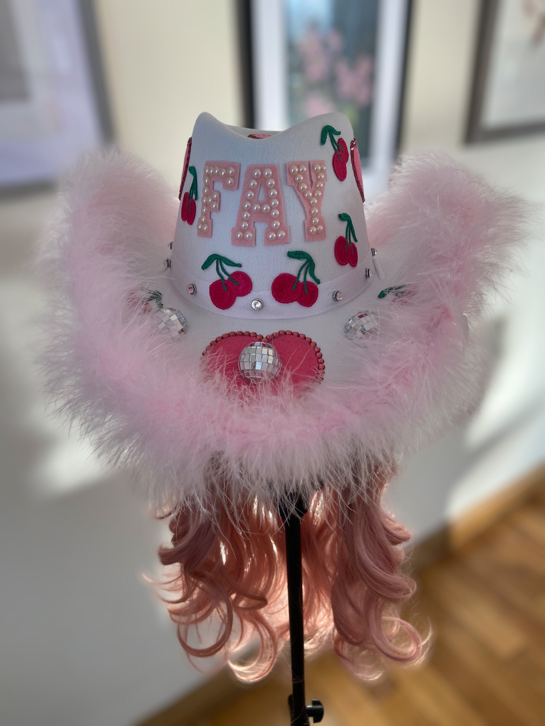 Custom Birthday Cowboy Hat, Cowgirl Hat, Mirrorball Crystal Party Fluffy Hat
