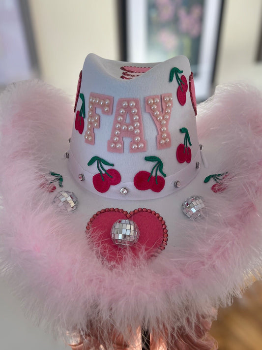 Custom Birthday Cowboy Hat, Cowgirl Hat, Mirrorball Crystal Party Fluffy Hat