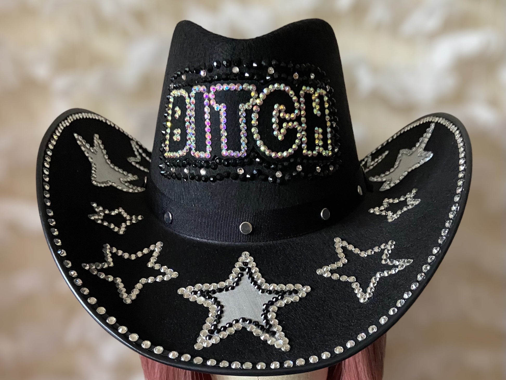 Black Custom Cowboy Cowgirl Hat- Rhinestones, Party, Festival Hat