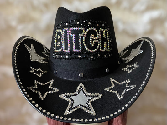 Black Custom Cowboy Cowgirl Hat- Rhinestones, Party, Festival Hat