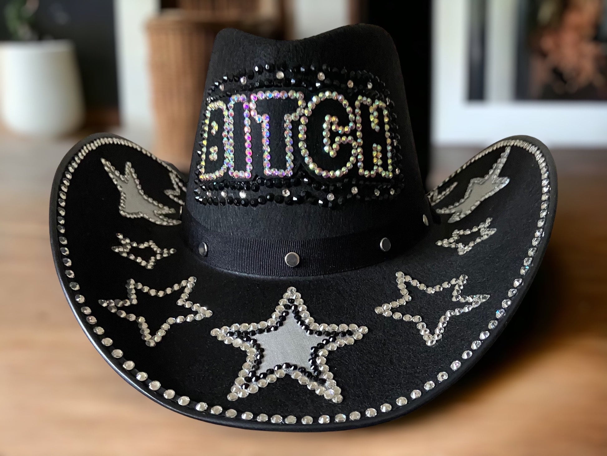 Black Custom Cowboy Cowgirl Hat- Rhinestones, Party, Festival Hat