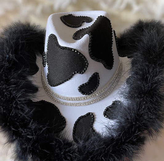 Black Custom Cowprint Cowboy Cowgirl Hat- Rhinestones, Party, Festival Hat