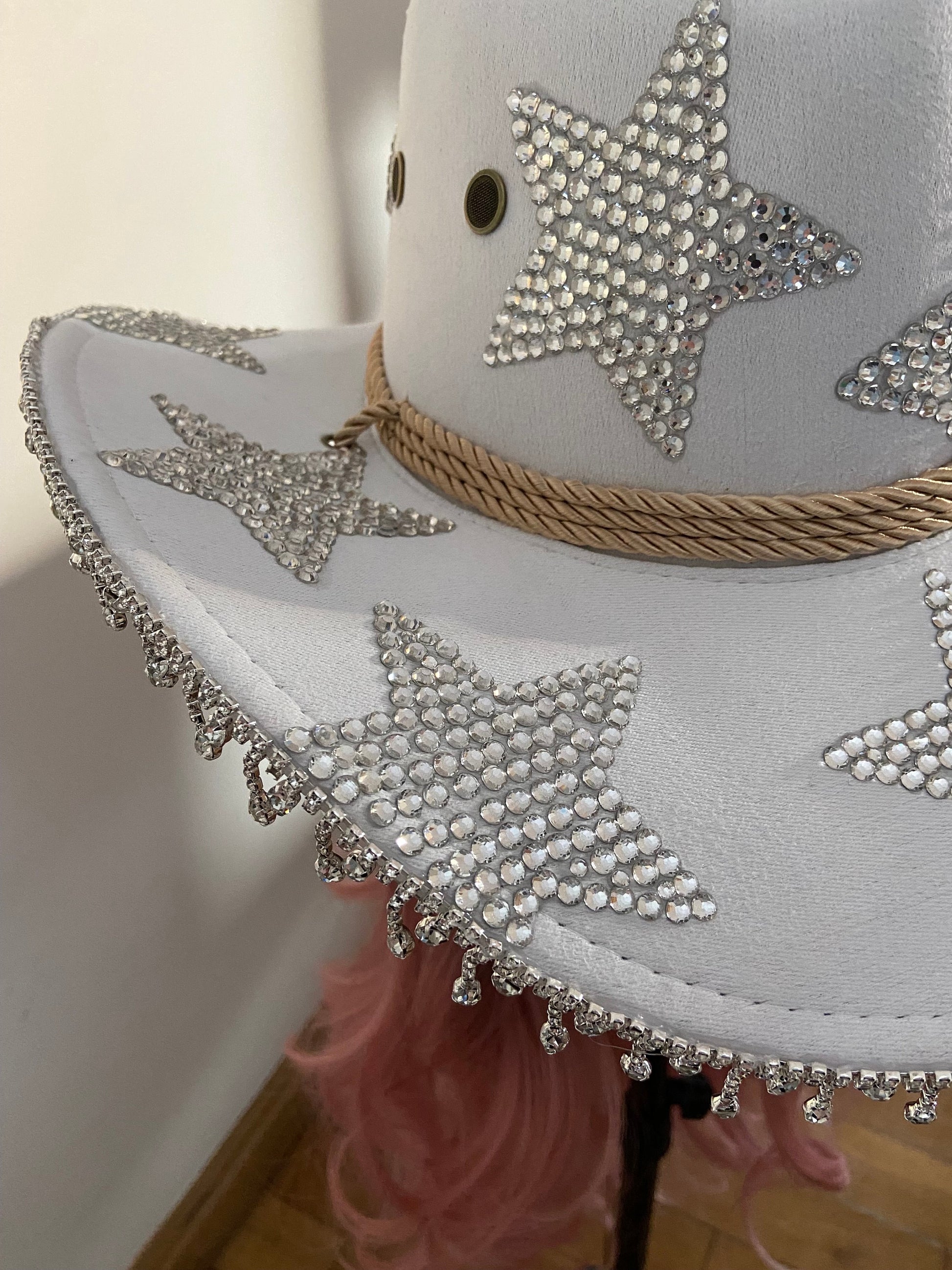 White Custom Cowboy Cowgirl Hat- Rhinestones, Party, Festival Hat