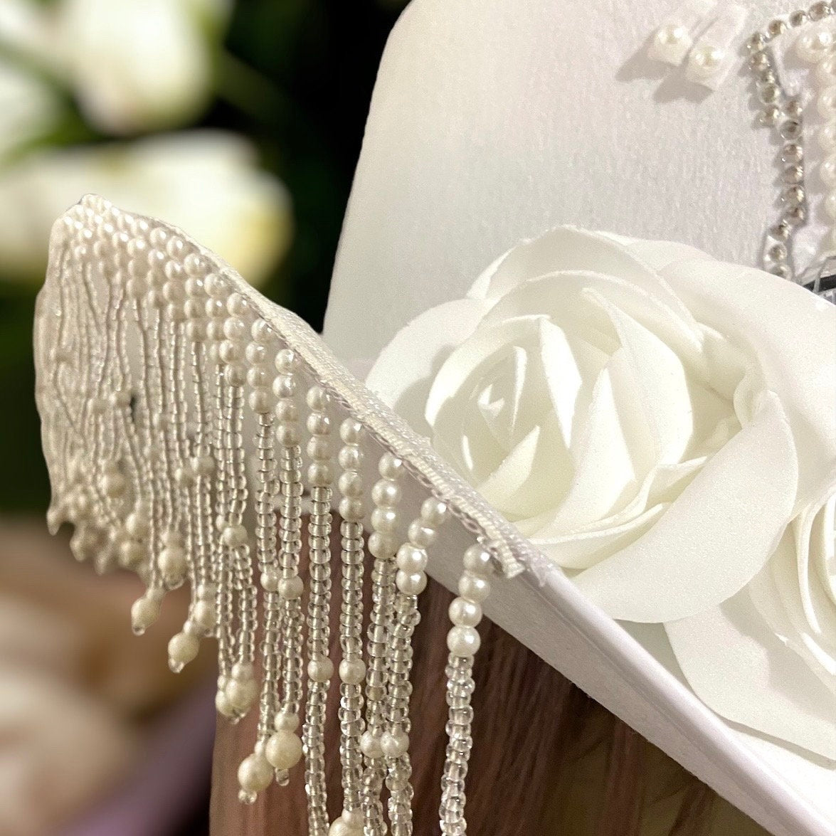 White Custom Bridal Cowboy Cowgirl Hat- Rhinestones, Hen night, Brides Hat