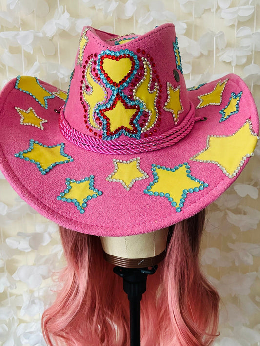 Pink Custom Cowboy Cowgirl Hat- Rhinestones, Party, Festival Hat