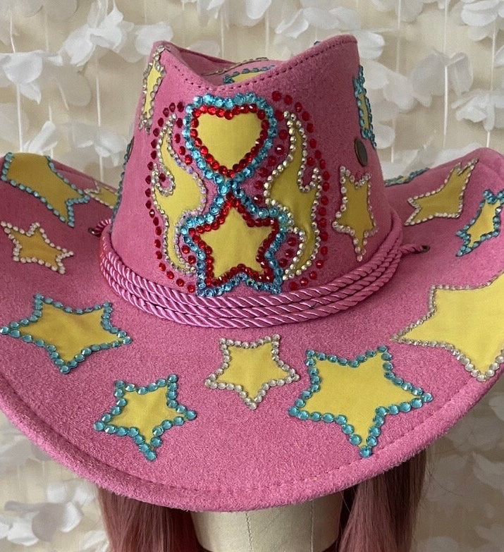 Pink Custom Cowboy Cowgirl Hat- Rhinestones, Party, Festival Hat