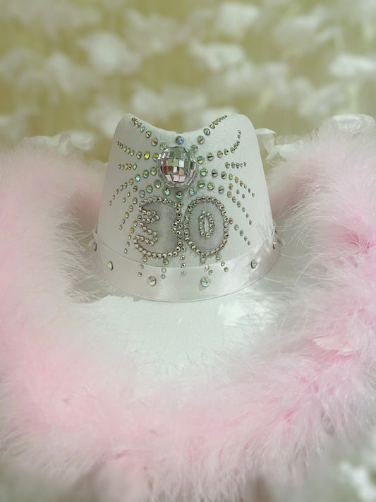 Custom Birthday Cowboy Hat, Cowgirl Hat Glitterball Party Fluffy Hat