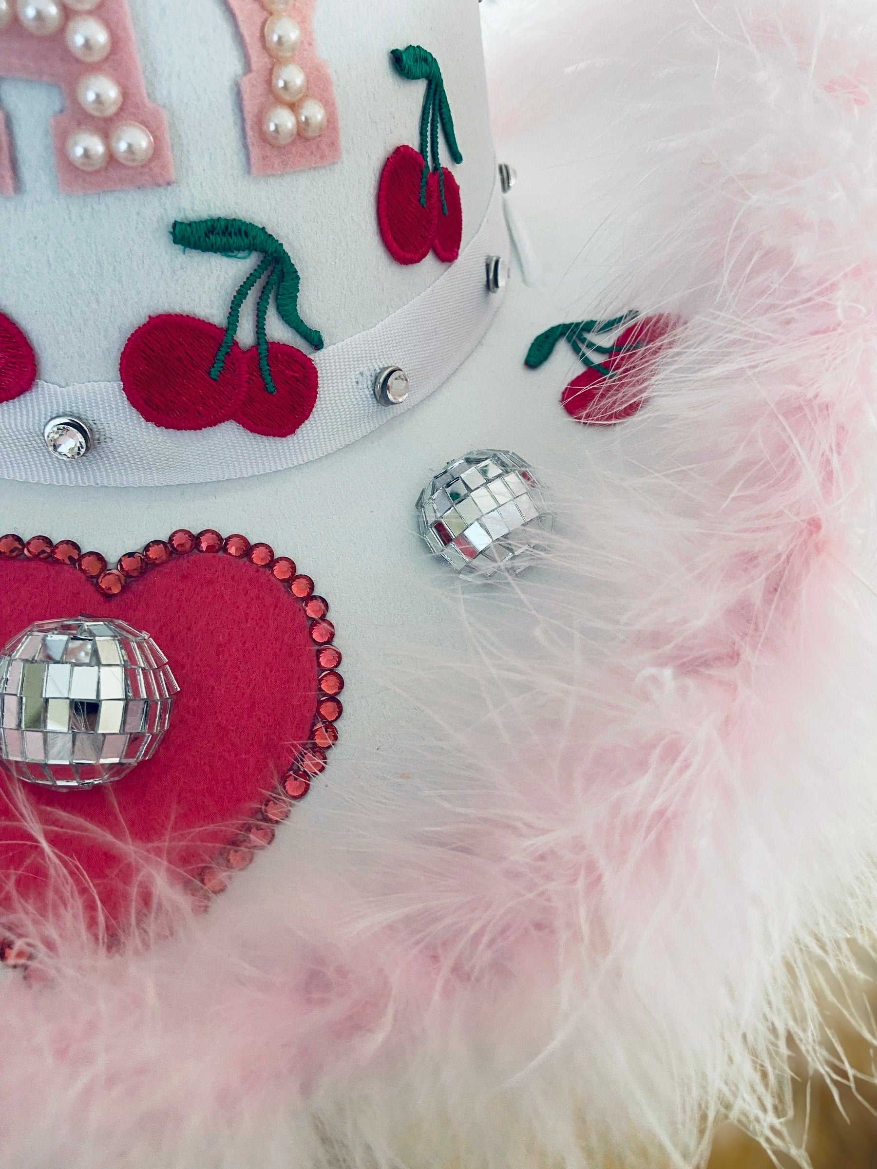 Custom Birthday Cowboy Hat, Cowgirl Hat, Mirrorball Crystal Party Fluffy Hat