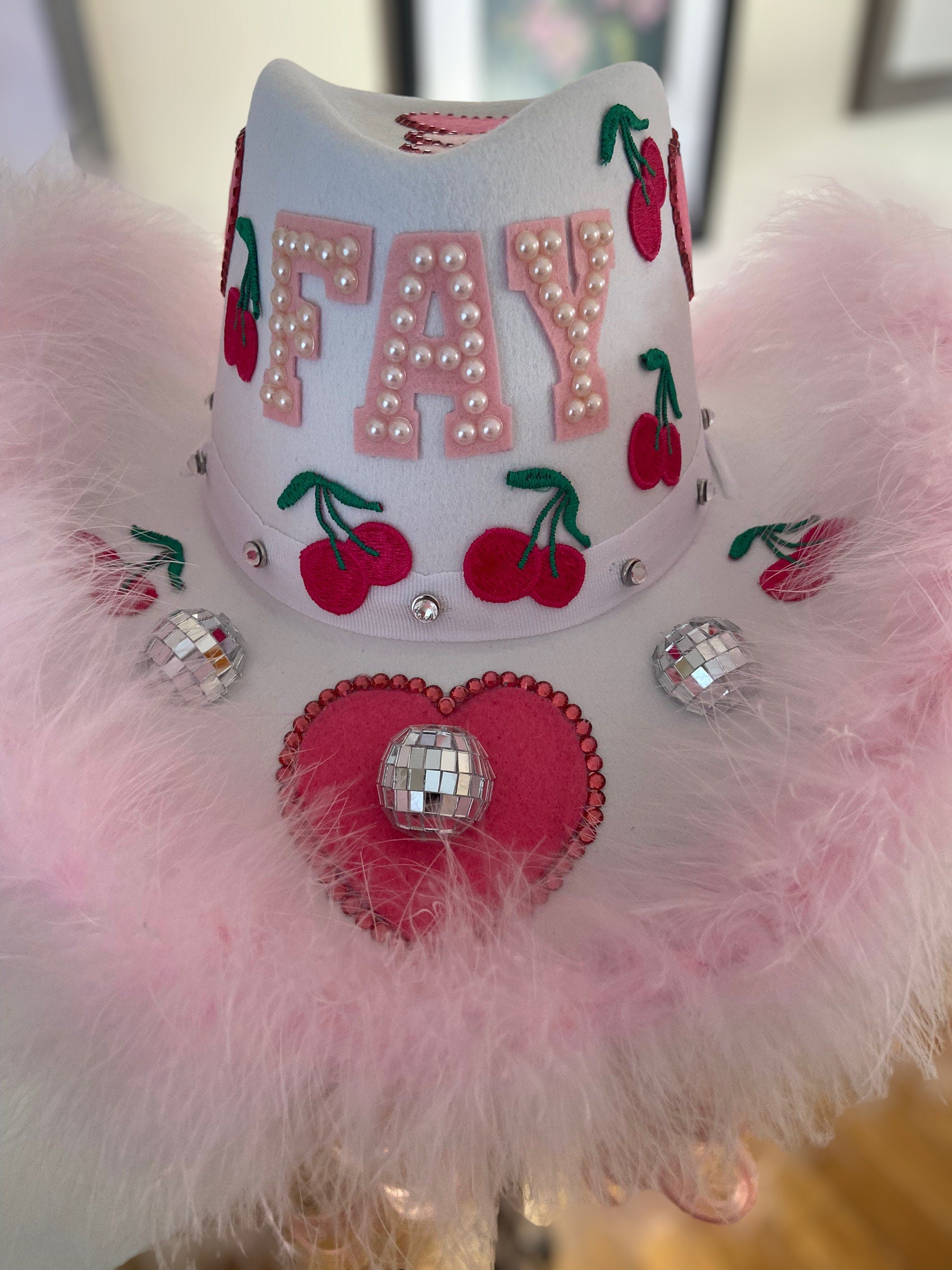 Custom Birthday Cowboy Hat, Cowgirl Hat, Mirrorball Crystal Party Fluffy Hat