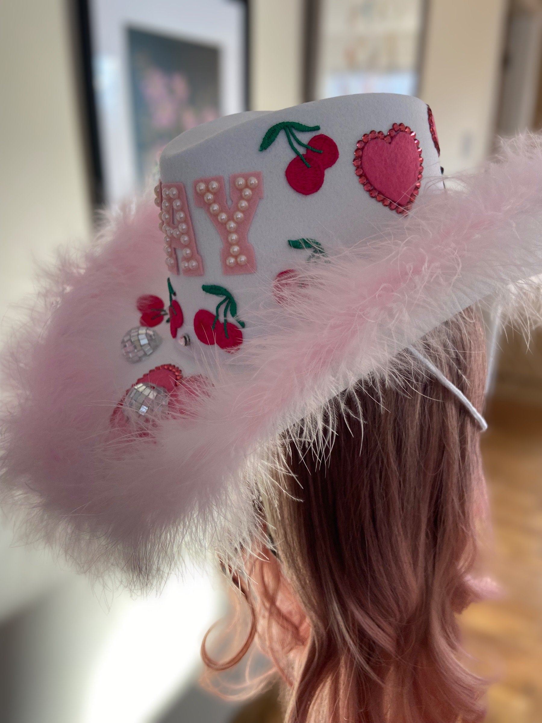 Custom Birthday Cowboy Hat, Cowgirl Hat, Mirrorball Crystal Party Fluffy Hat