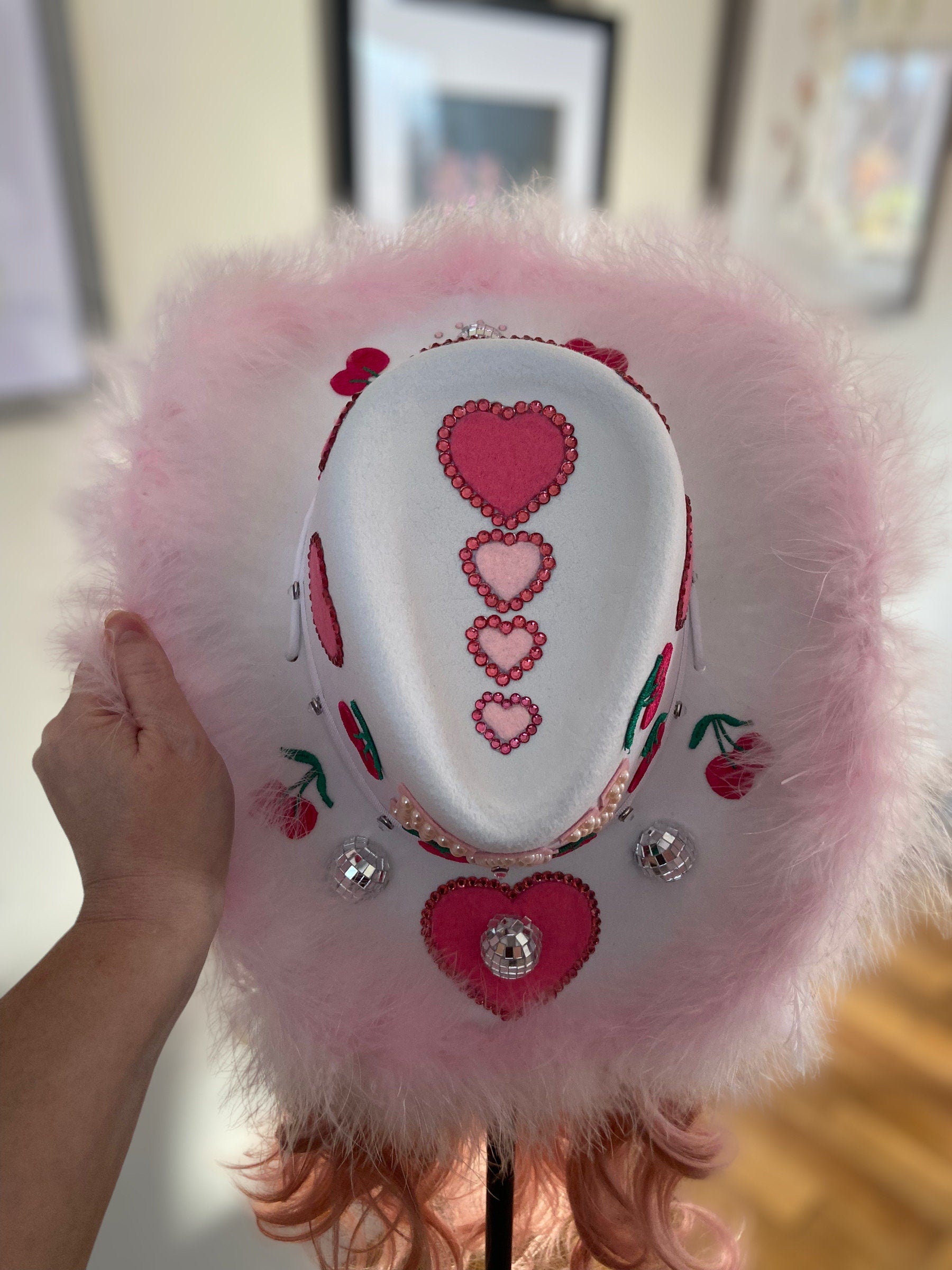 Custom Birthday Cowboy Hat, Cowgirl Hat, Mirrorball Crystal Party Fluffy Hat