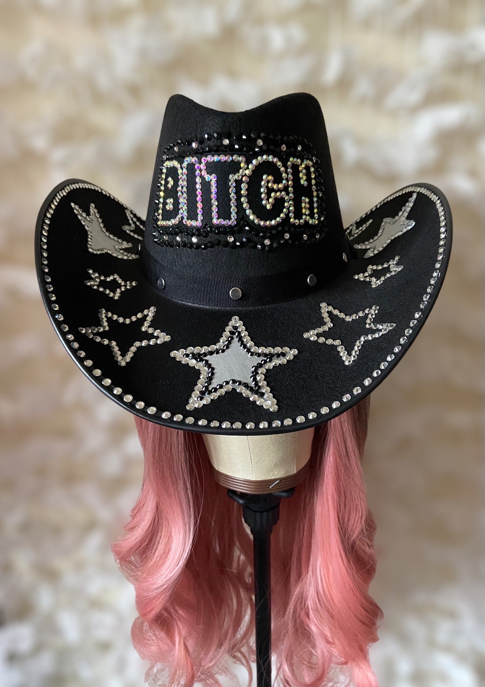 Black Custom Cowboy Cowgirl Hat- Rhinestones, Party, Festival Hat