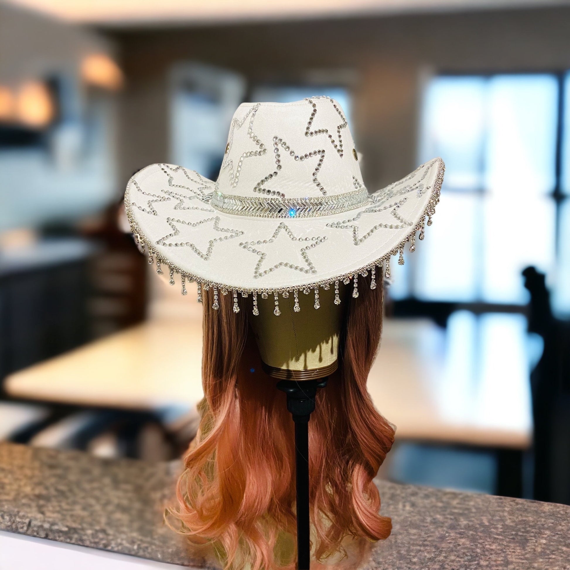 White Custom Cowboy Cowgirl Hat- Rhinestones, Party, Festival Hat