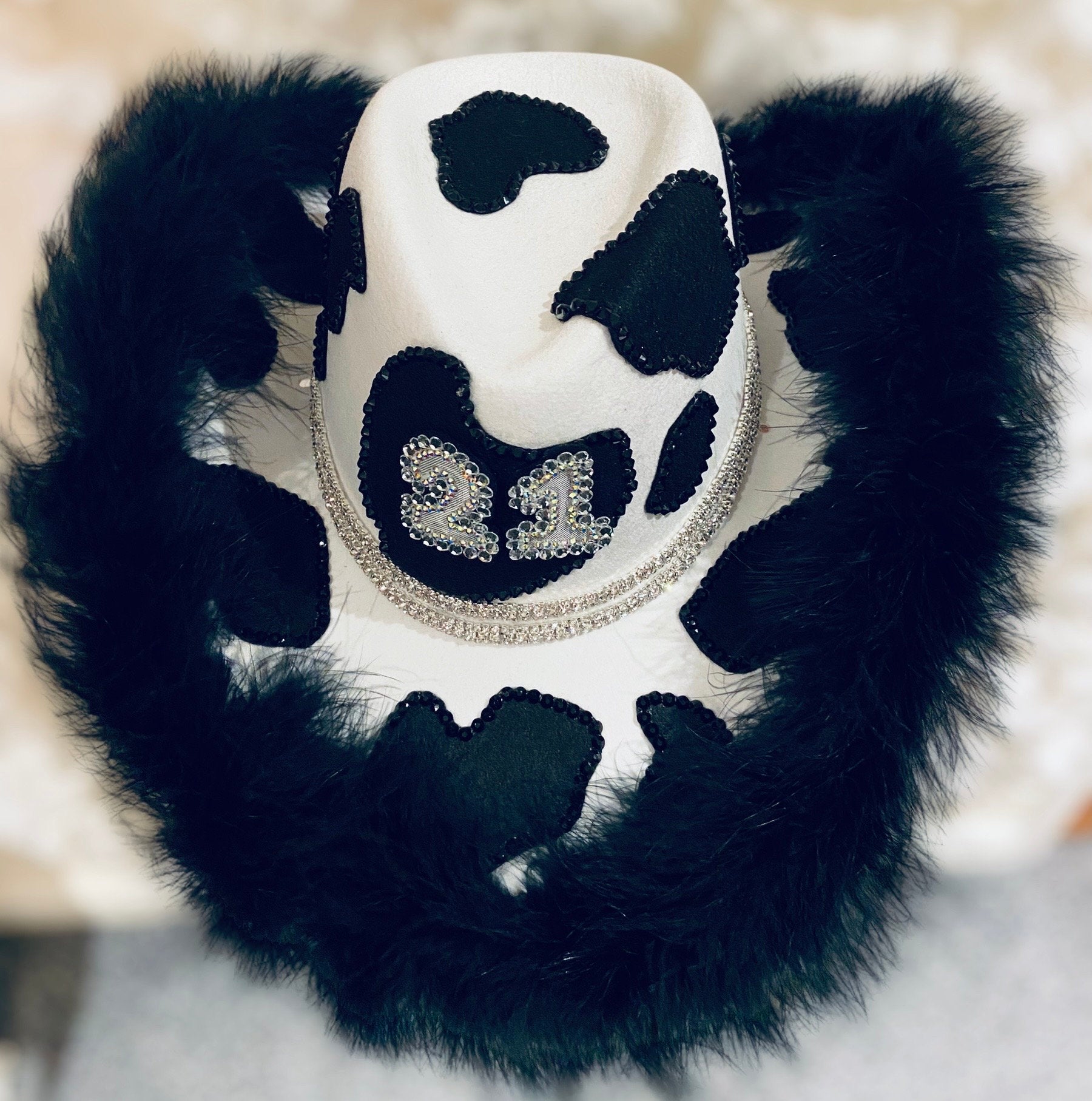 Black Deluxe Cowprint Birthday Cowboy Cowgirl Hat