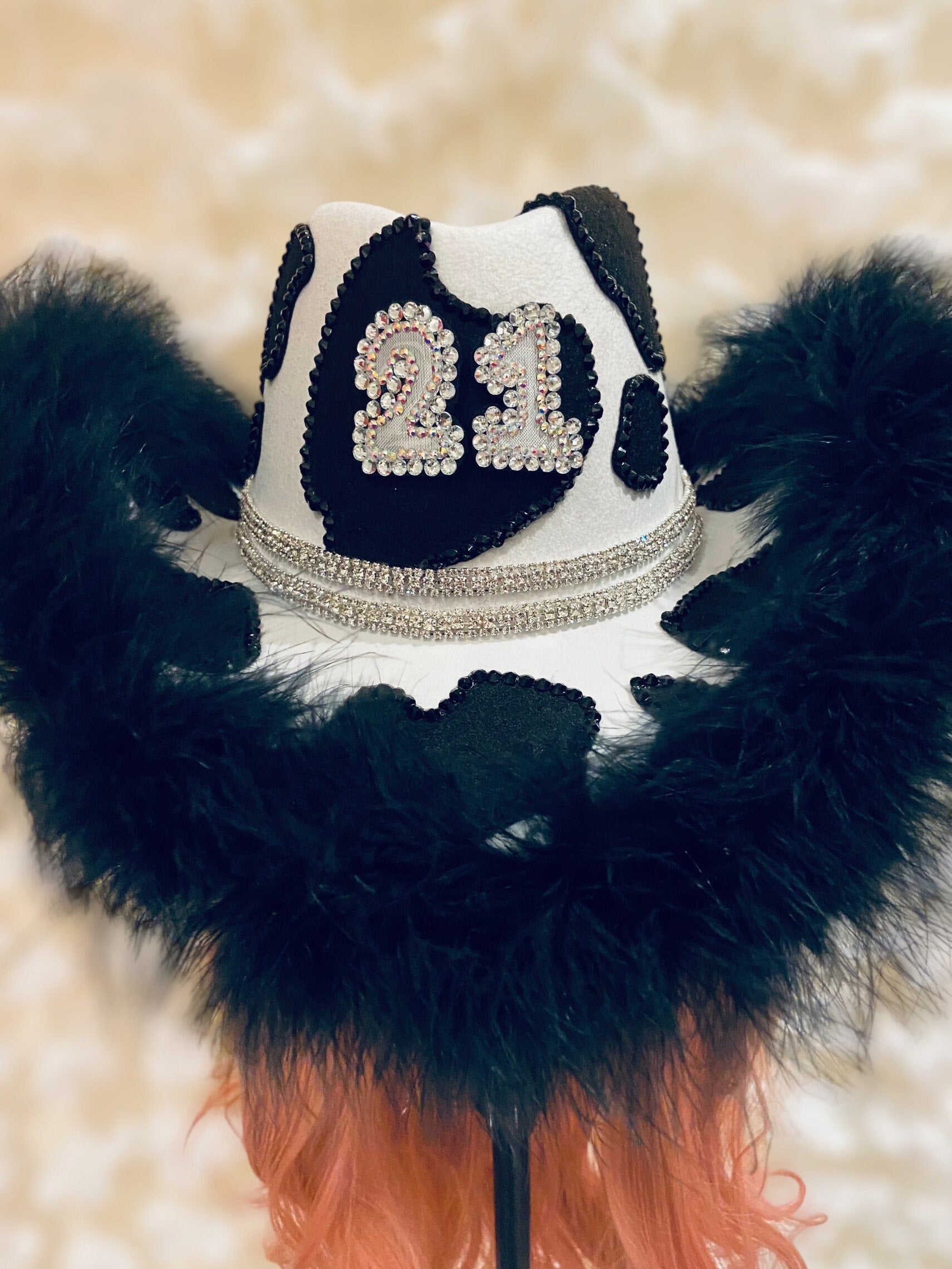 Black Deluxe Cowprint Birthday Cowboy Cowgirl Hat