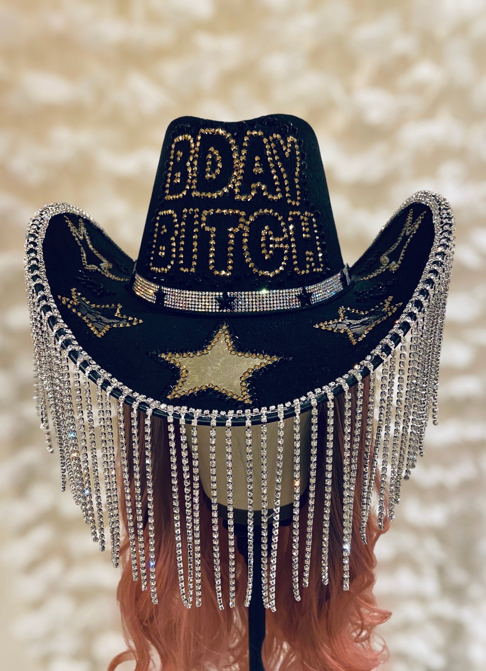 Black Custom Cowboy Cowgirl Hat - B Day Bitch