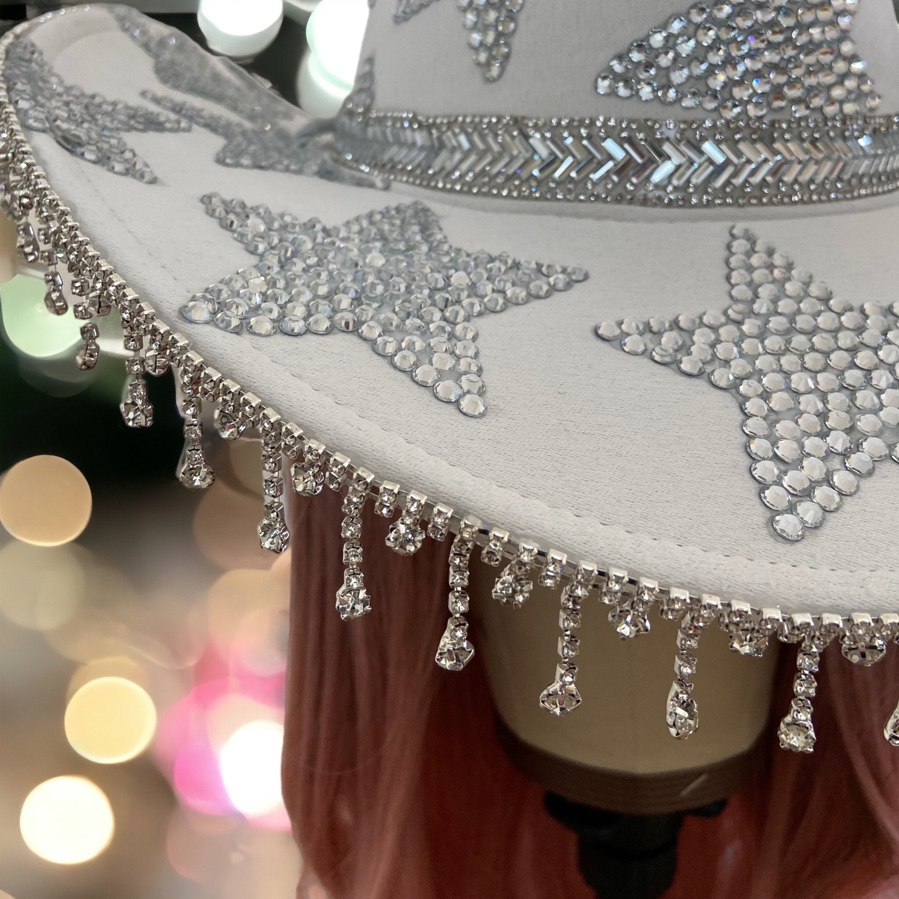 White Custom Cowboy Cowgirl Hat- Rhinestones, Party, Festival Hat