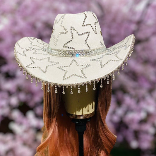 White Custom Cowboy Cowgirl Hat- Rhinestones, Party, Festival Hat