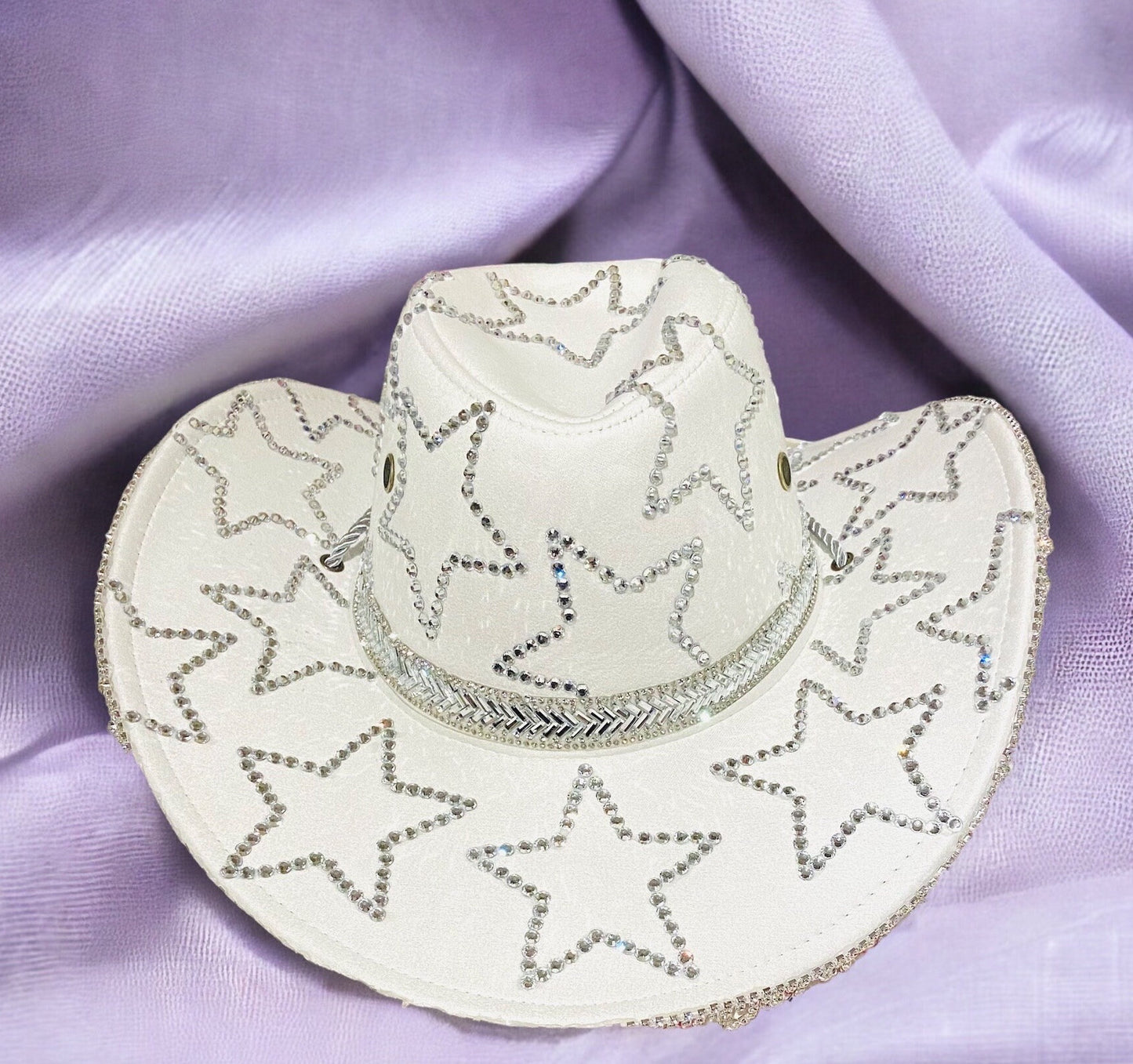 White Custom Cowboy Cowgirl Hat- Rhinestones, Party, Festival Hat