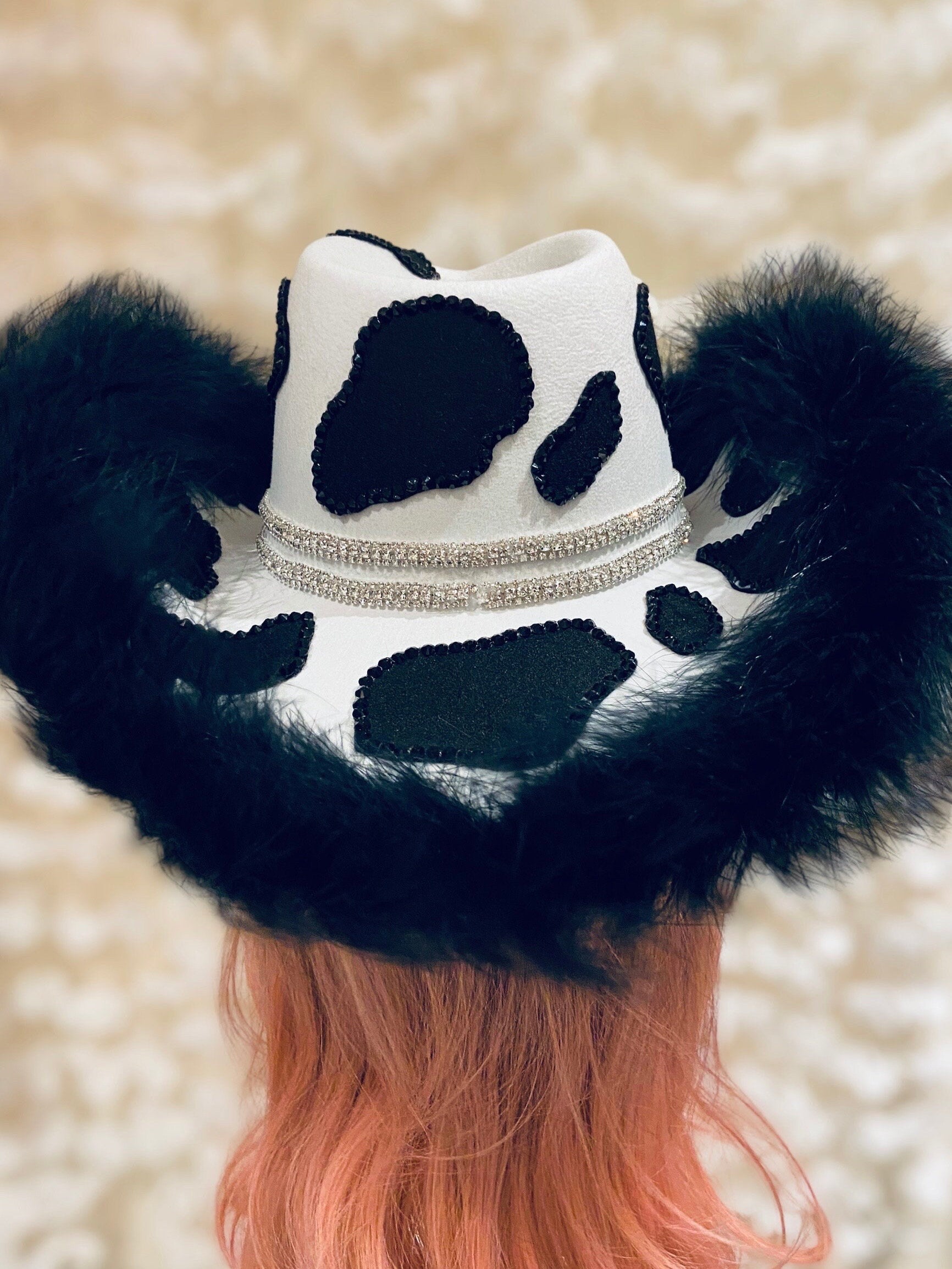 Black Deluxe Cowprint Birthday Cowboy Cowgirl Hat